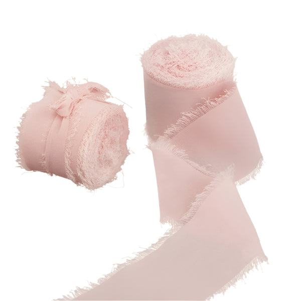 Chiffon Wedding Ribbons with Frayed Edges - Light Pink 5m Roll