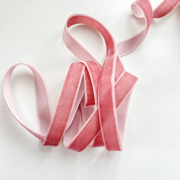 Light Dusky Pink Velvet Ribbon 20m Roll for Weddings (1.5cm width)