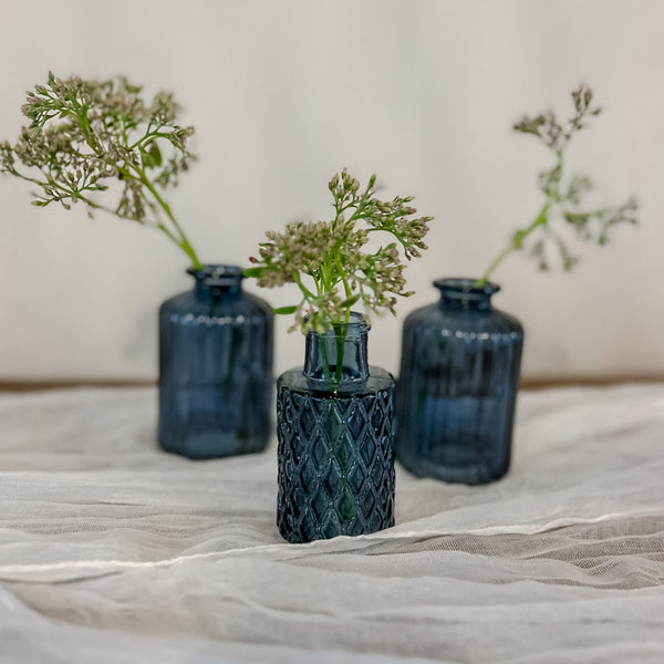 Blue Textured Mini Glass Bottle Vase 9.5cm - Wedding Vase