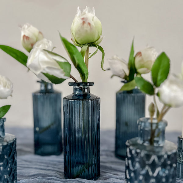 Set Of 3 Blue Pressed Glass Bottle Vases Amelie