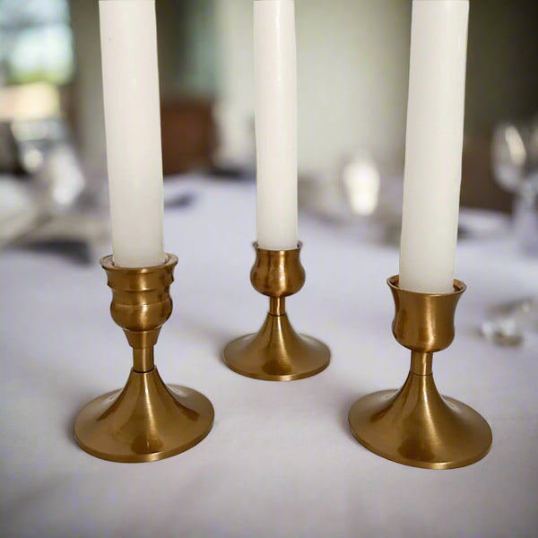 Brushed Gold Short Candlesticks – Set Of 3