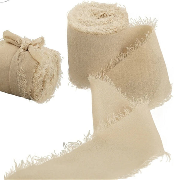 Chiffon Wedding Ribbons with Frayed Edges - Neutral Taupe 5m Roll