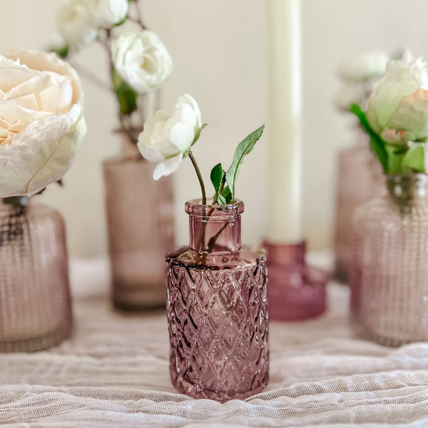 Pink Textured Mini Glass Bottle Vase 9.5cm - Wedding Vase