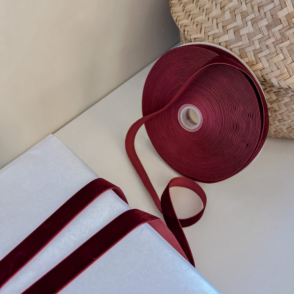 Deep Red/Burgundy Velvet Ribbon 20m Roll (2 widths available)