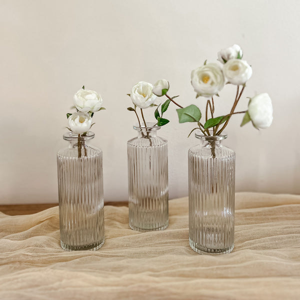 Set Of 3 Ribbed Glass Bottle Vases Amelie